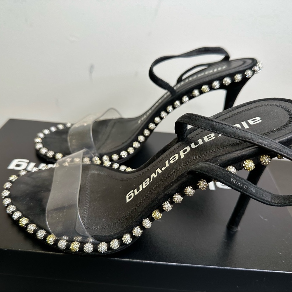 Alexander Wang Black suede heels with Crystal ball embellishments size 38